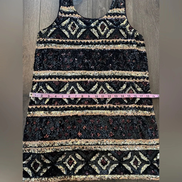 Free People Pull on tank party mini dress Black and Gold Sequin size Small - Picture 8 of 11